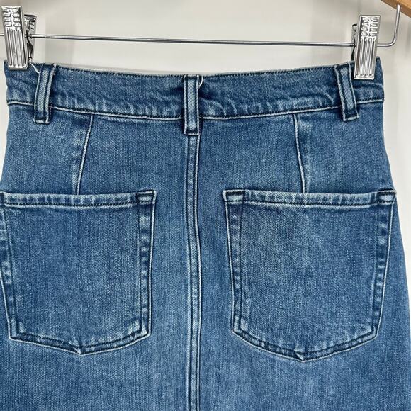 FRAME Denim Claire Mini Skirt Gold Button High Rise A-Line Medium Wash Blue - Picture 8 of 16